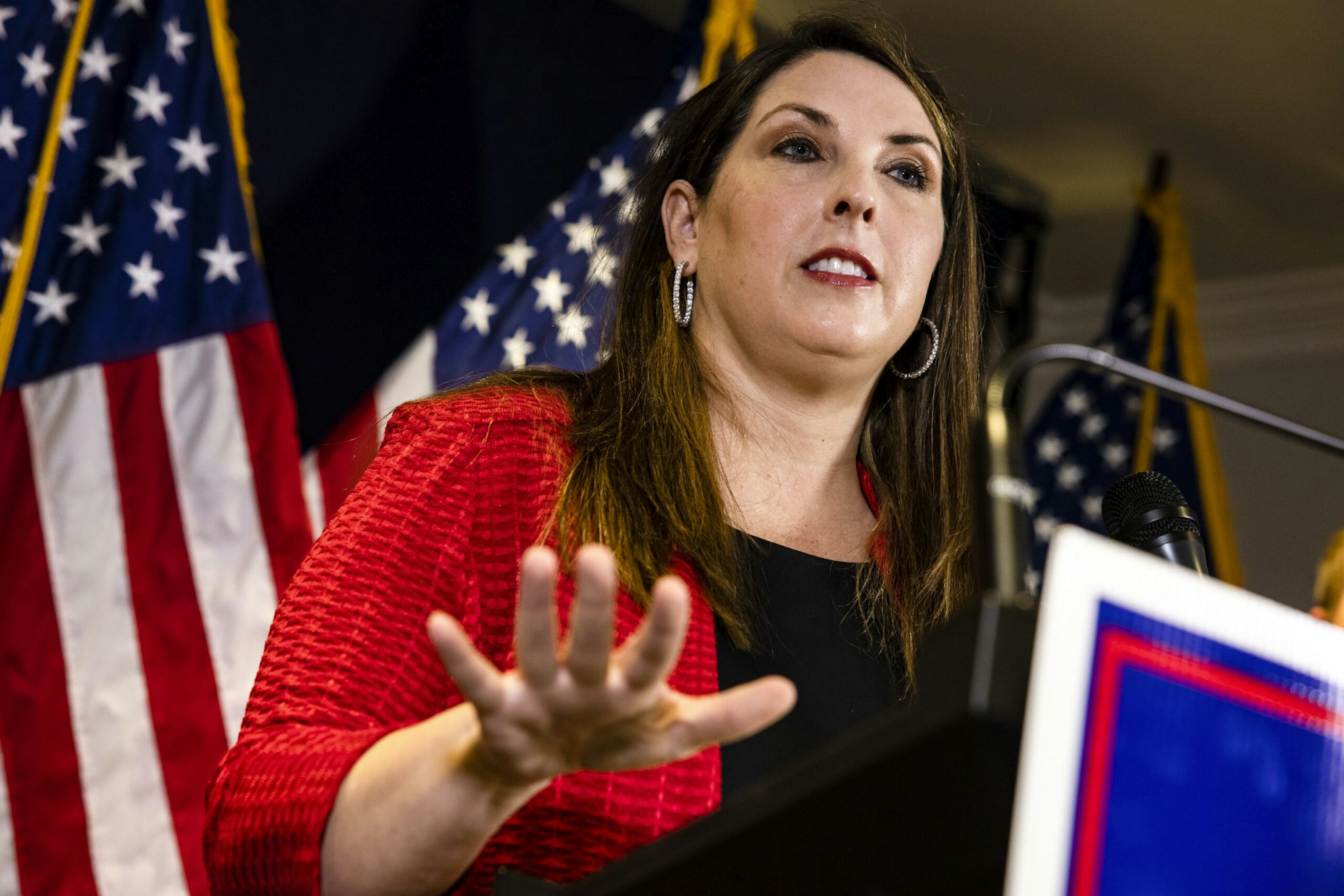 RNC Chairwoman Ronna McDaniel speaks during a press conference at the Republican National Committee headquarters on November 9, 2020 in Washington, DC.
