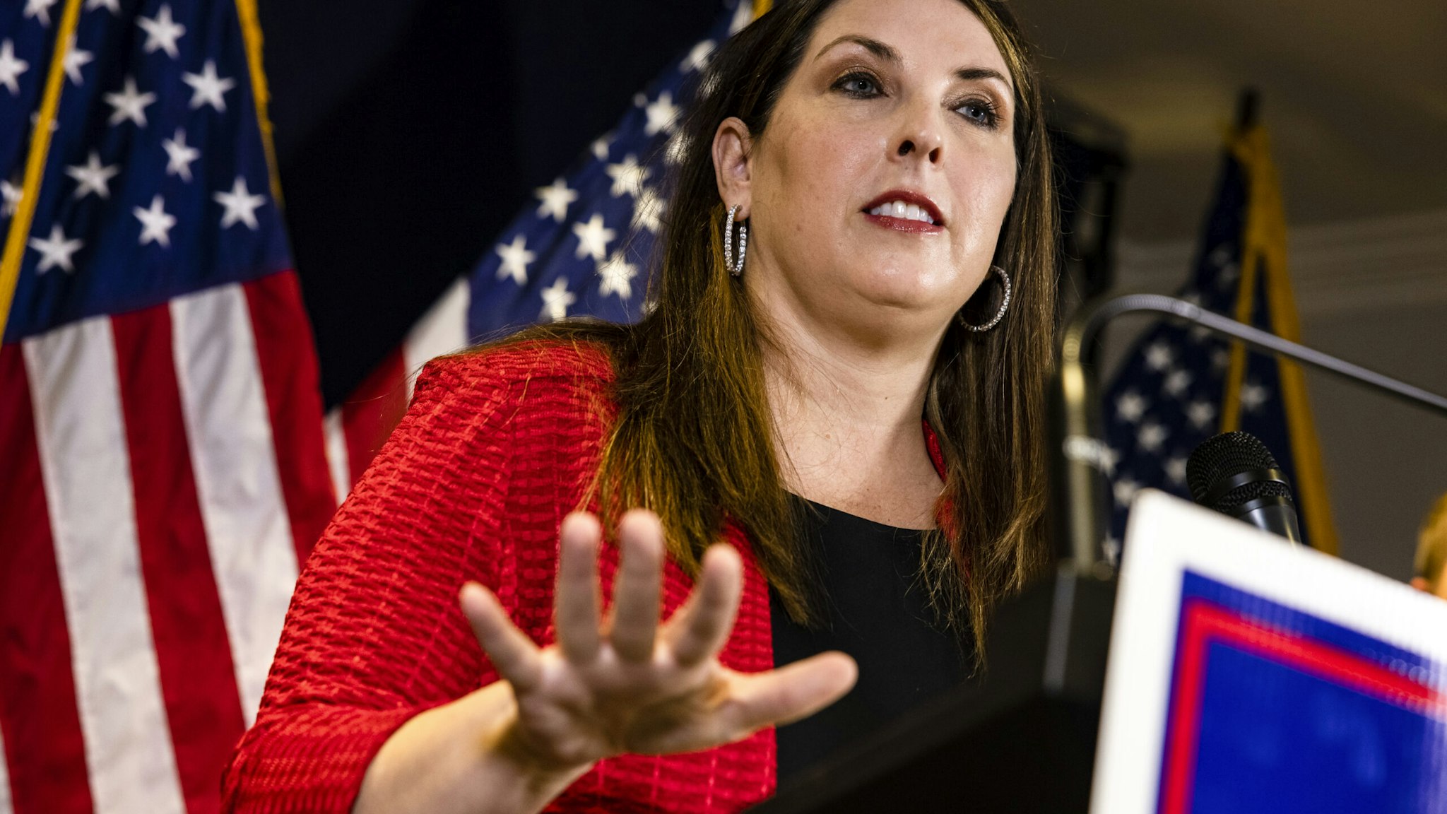 RNC Chairwoman Ronna McDaniel speaks during a press conference at the Republican National Committee headquarters on November 9, 2020 in Washington, DC.