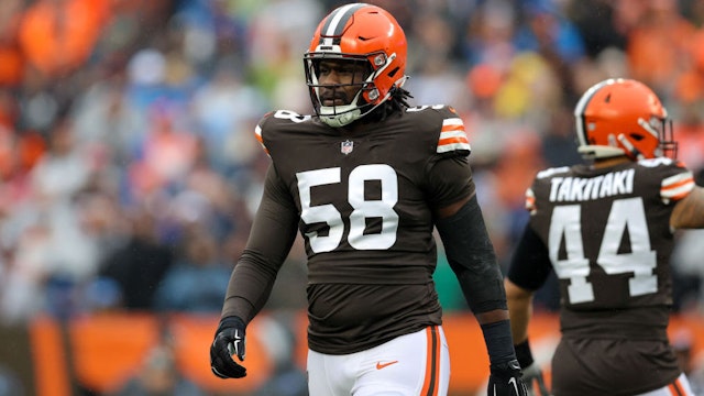 CLEVELAND, OH - NOVEMBER 21: Cleveland Browns defensive tackle Malik McDowell (58) on the field during the first quarter of the National Football League game between the Detroit Lions and Cleveland Browns on November 21, 2021, at FirstEnergy Stadium in Cleveland, OH. (Photo by Frank Jansky/Icon Sportswire via Getty Images)