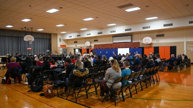 The audience during the Pennsbury School Board meeting in Levittown, Pennsylvania on December 16, 2021.