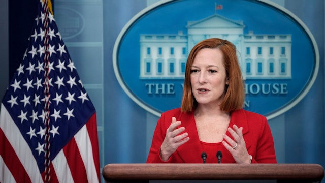 WASHINGTON, DC - JANUARY 26: White House Press Secretary Jen Psaki speaks during the daily press briefing at the White House on January 26, 2022 in Washington, DC. Psaki declined to take questions about White House plans amidst media reports that Supreme Court Justice Stephen Breyer is planning to retire from the U.S. Supreme Court. (Photo by Drew Angerer/Getty Images)