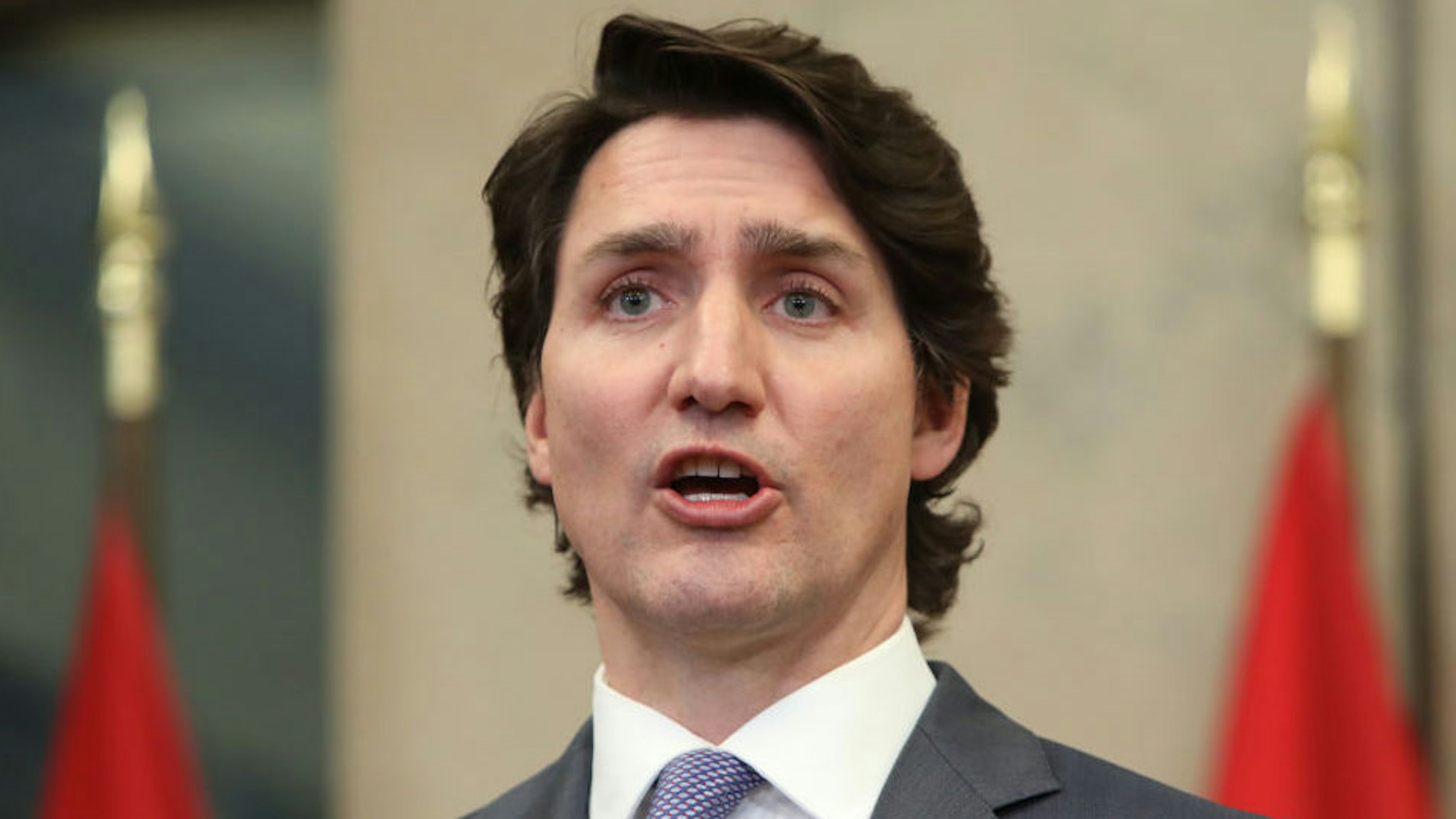 Justin Trudeau, Canada's prime minister, speaks during a news conference in Ottawa, Ontario, Canada, on Wednesday, Jan. 26, 2022.