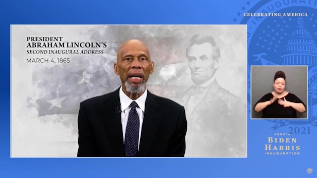 UNSPECIFIED - JANUARY 20: In this screengrab, Kareem Abdul-Jabbar speaks during the Celebrating America Primetime Special on January 20, 2021. The livestream event hosted by Tom Hanks features remarks by president-elect Joe Biden and vice president-elect Kamala Harris and performances representing diverse American talent. (Photo by Handout/Biden Inaugural Committee via Getty Images )