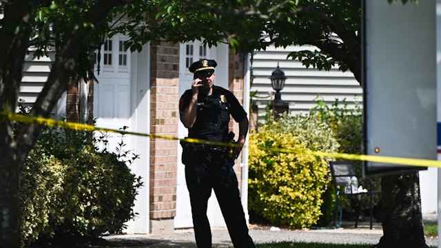 Farmingville, N.Y.: Suffolk County, New York, police investigate a triple homicide at Overlook Dr. in Farmingville, New York on July 23, 2021. (Photo by Steve Pfost/Newsday RM via Getty Images)