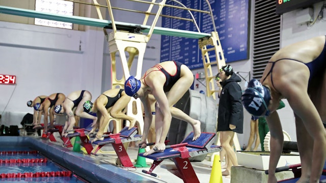 Lia Thomas of the Pennsylvania Quakers gets set to compete in a freestyle event during a tri-meet against the Yale Bulldogs and the Dartmouth Big Green at Sheerr Pool on the campus of the University of Pennsylvania on January 8, 2022 in Philadelphia, Pennsylvania.