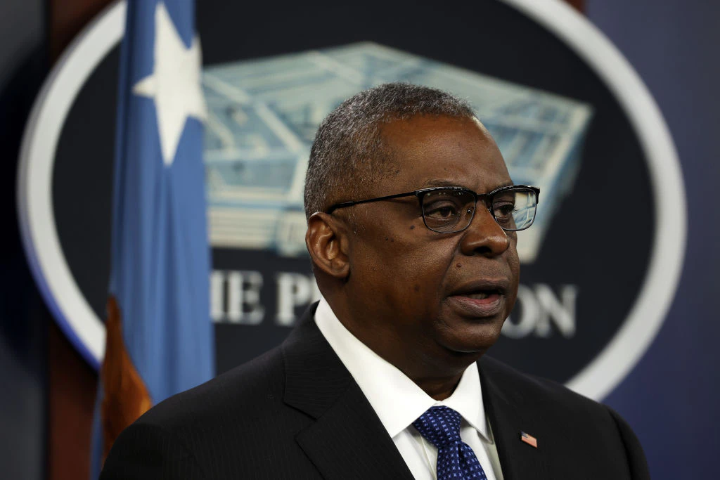 ARLINGTON, VIRGINIA - JANUARY 28: U.S. Secretary of Defense Lloyd Austin speaks during a news briefing at the Pentagon on January 28, 2022 in Arlington, Virginia. Secretary Austin and and Chairman of the Joint Chief of Staff Army Gen. Mark Milley discuss various topics with members of the press including the current military tension along the Ukrainian boarder and Russia. (Photo by Alex Wong/Getty Images)