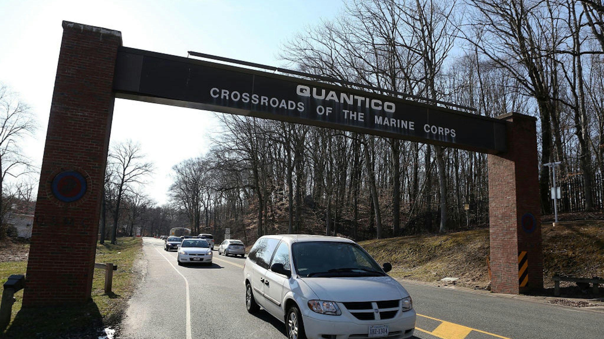 Vehicles leave Marine Corps Base Quantico March 22, 2013 in Quantico, Virginia.