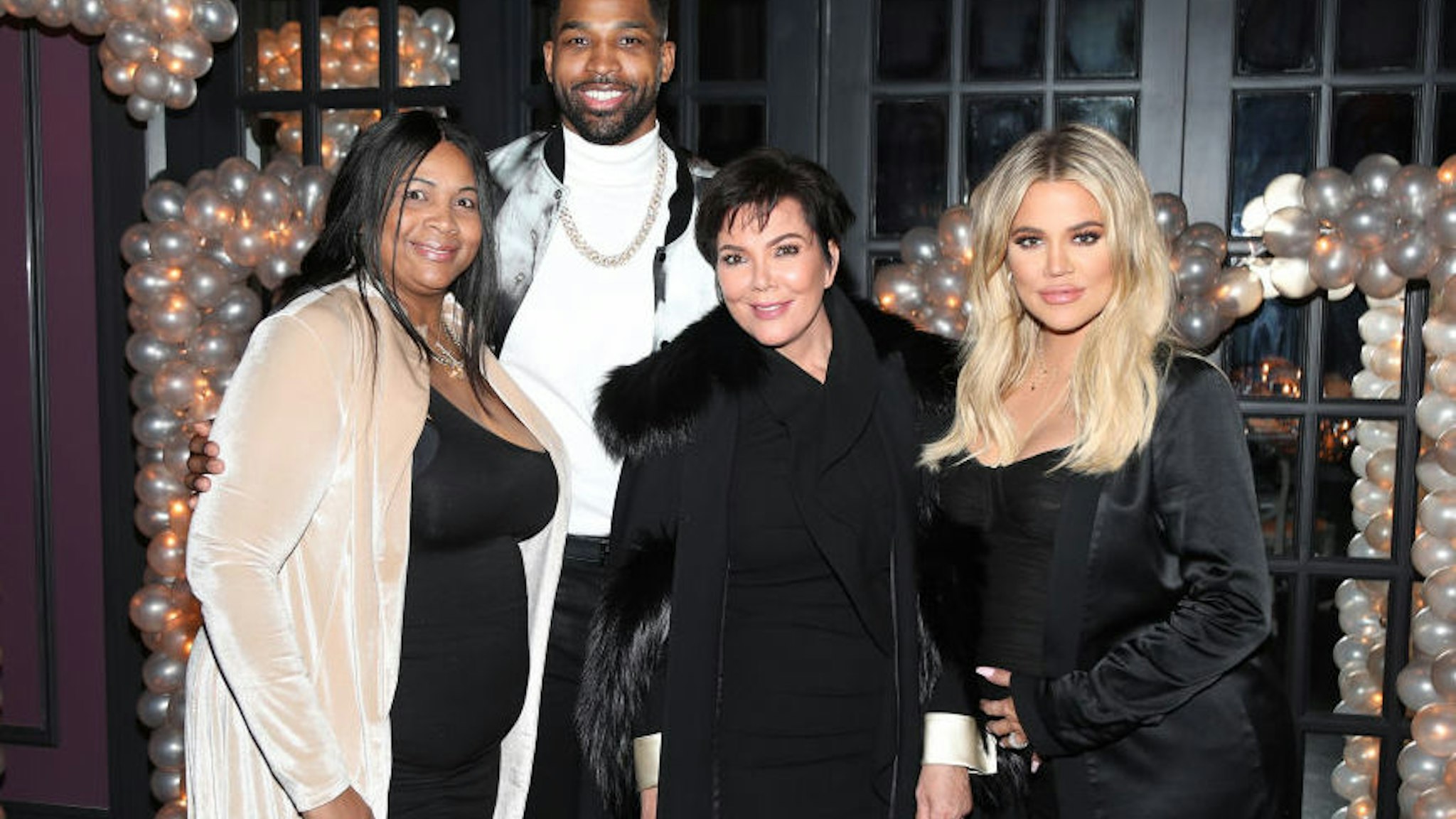 Andrea Thompson, Tristan Thompson, Kris Jenner and Khloe Kardashian pose for a photo as Remy Martin celebrates Tristan Thompson's Birthday at Beauty & Essex on March 10, 2018 in Los Angeles, California.