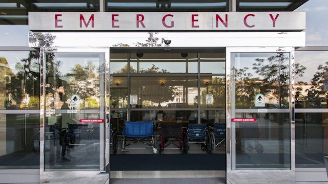Sliding doors of emergency room in hospital - stock photo