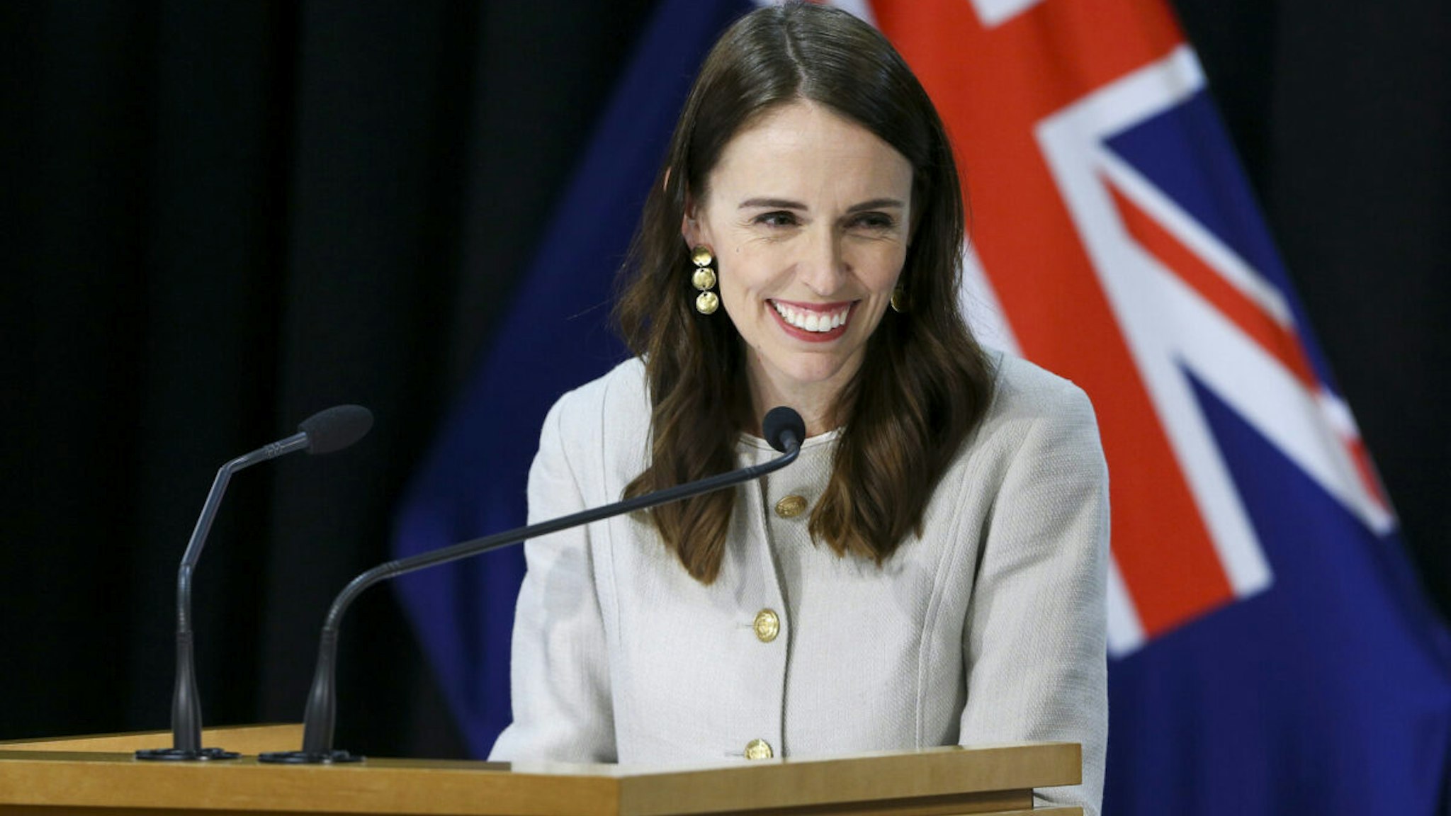 Prime Minister Jacinda Ardern speaks to media during a post cabinet press conference at Parliament on May 04, 2020 in Wellington, New Zealand.