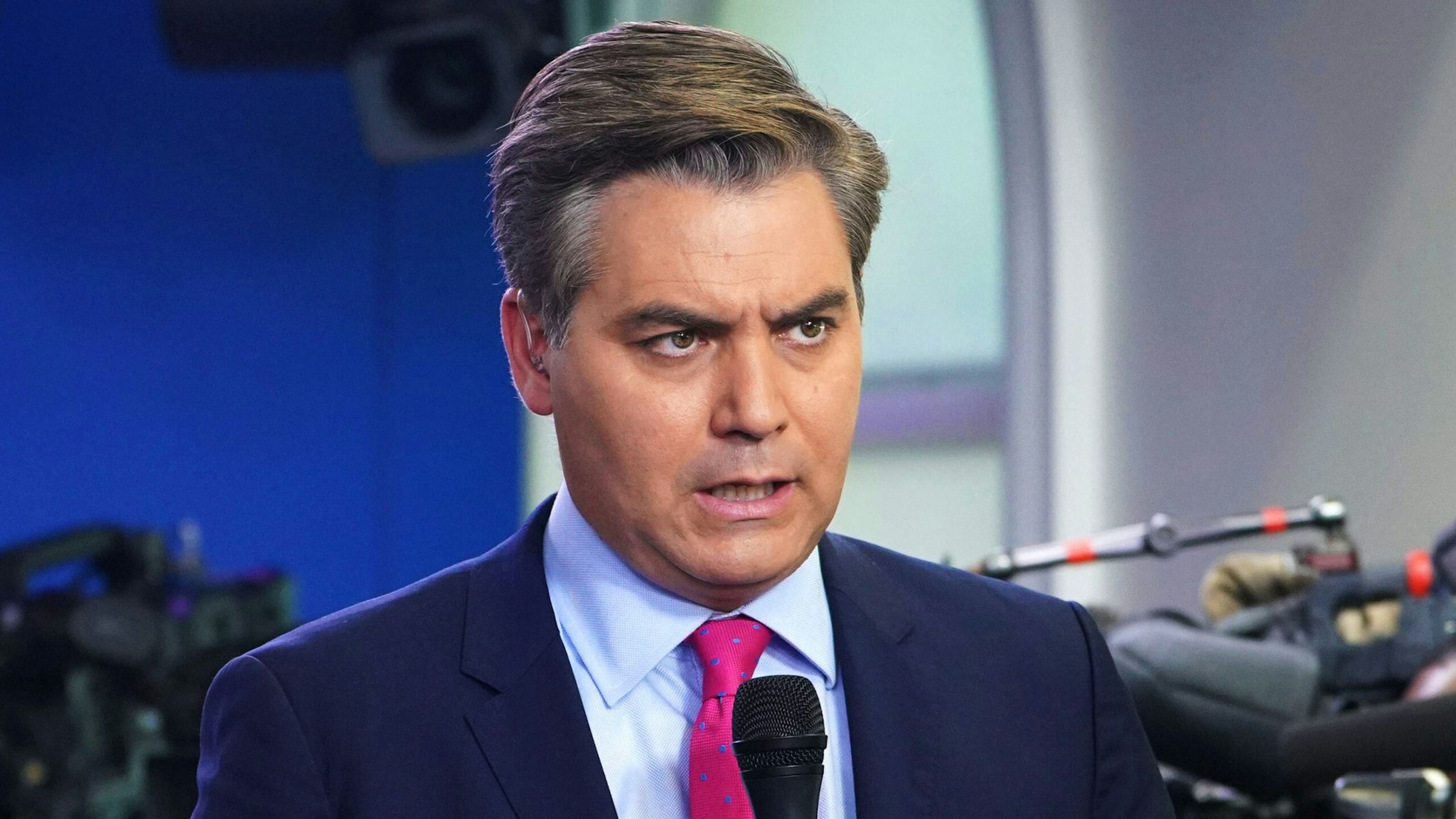 CNN chief White House correspondent Jim Acosta is seen before a briefing by White House Press Secretary Sarah Sanders in the Brady Briefing Room of the White House in Washington, DC on October 3, 2018.