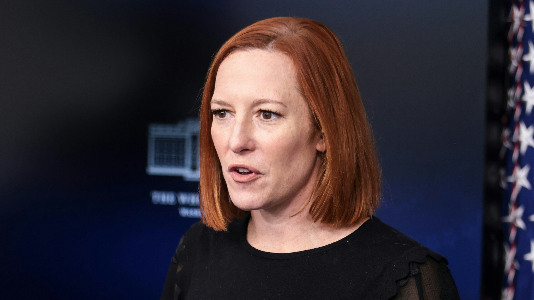 Jen Psaki, White House press secretary, speaks during a news conference in the James S. Brady Press Briefing Room at the White House in Washington, D.C., U.S., on Thursday, Jan. 13, 2022. Some of the world's largest technology firms are meeting at the White House today in an effort to improve open-source software security.