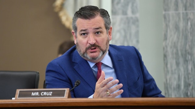 Sen. Ted Cruz (R-TX) asks a question during an oversight hearing to examine the Federal Communications Commission on Capitol Hill on June 24, 2020 in Washington, DC.