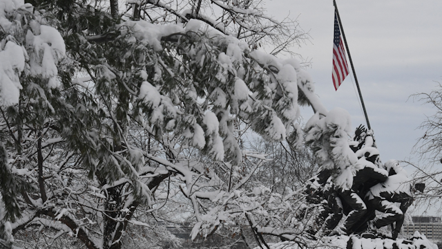 The Marine Corp Memorial of Iwo Jima is seen after a winter storm, on January 3, 2022 in Arlington, Virginia.