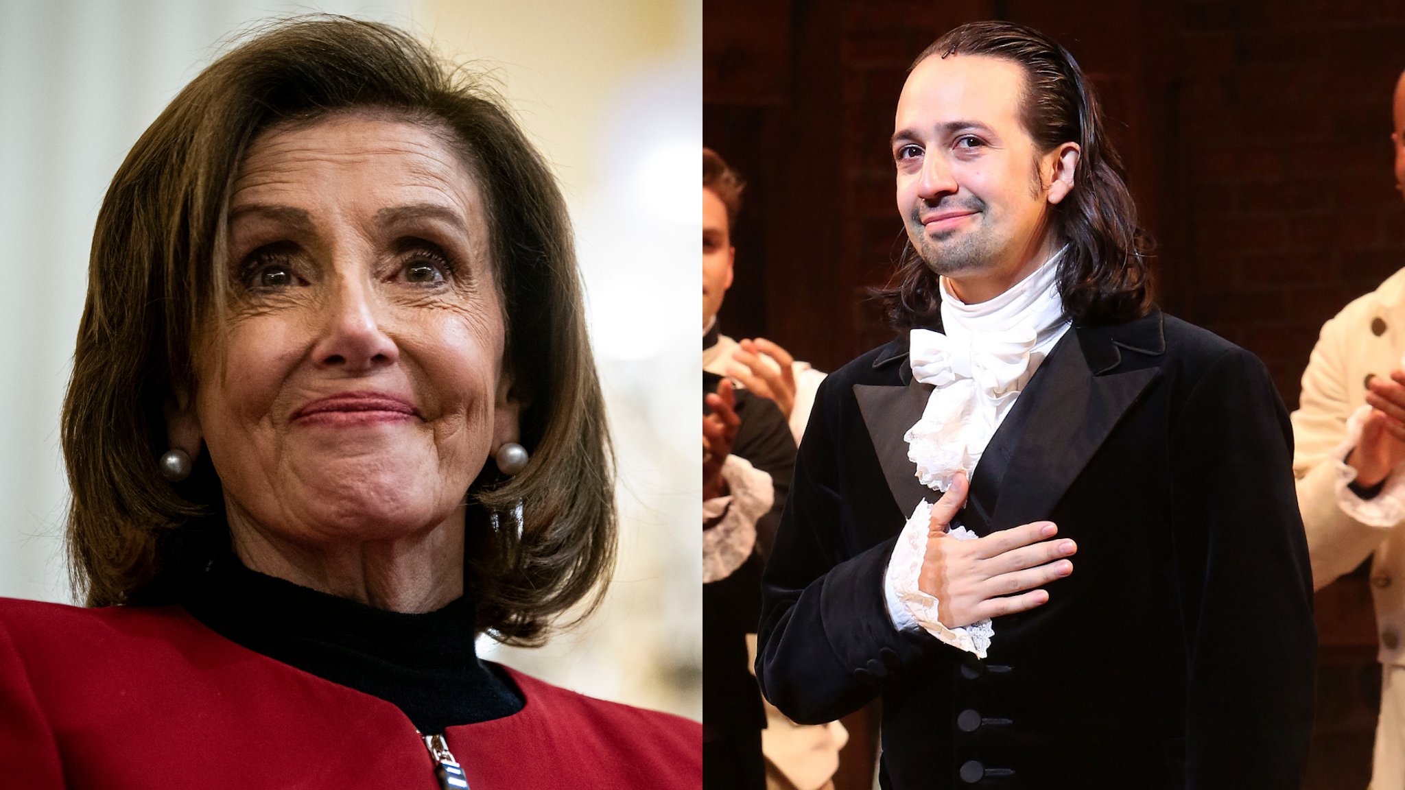 House Speaker Nancy Pelosi (D-CA) listens to a video of the cast of the musical "Hamilton" during a discussion with historians Doris Kearns Goodwin and Jon Meacham about the 2021 attack on the U.S. Capitol on January 6, 2022 in Washington, DC. Lin-Manuel Miranda performs his final