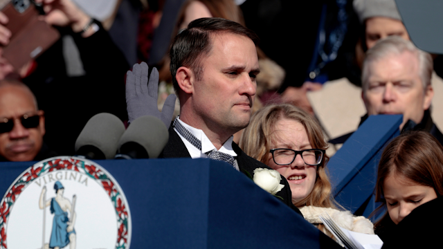 RICHMOND, VIRGINIA - JANUARY 15: Jason Miyares is sworn in as the 48th Attorney General during the Inauguration for Governor-elect Glenn Youngkin on the steps of the Virginia State Capitol on January 15, 2022 in Richmond, Virginia. Miyares is the first Hispanic and Cuban American to be elected Attorney General of Virginia. (