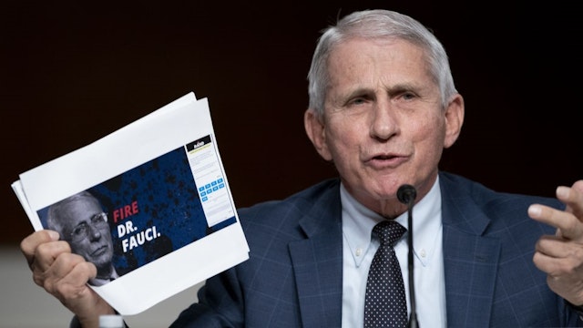 Anthony Fauci, director of the National Institute of Allergy and Infectious Diseases, speaks during a Senate Health, Education, Labor, and Pensions Committee hearing in Washington, D.C., U.S., on Tuesday, Jan. 11, 2022. The hearing is titled "Addressing New Variants: A Federal Perspective on the COVID-19 Response."