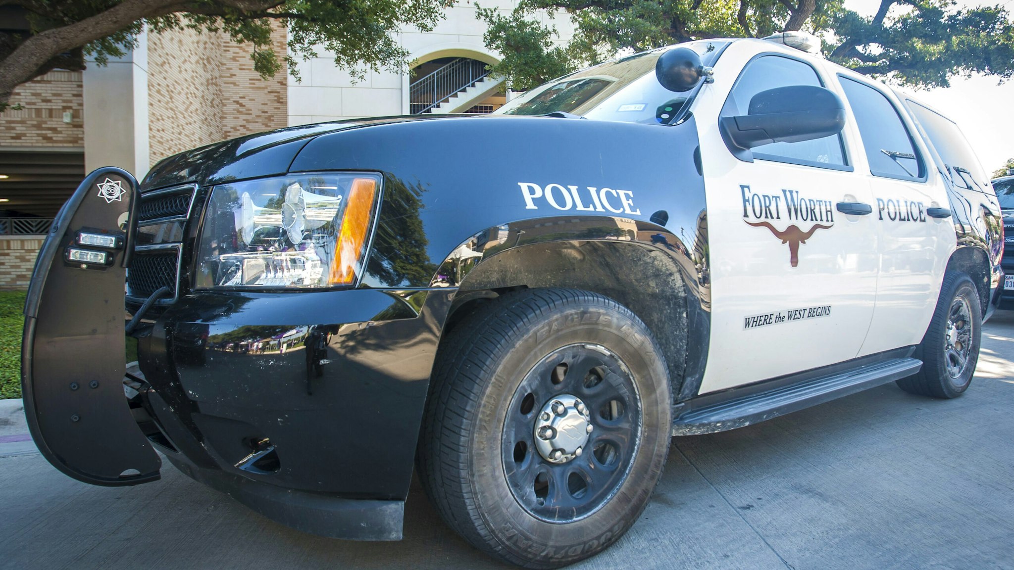 FORT WORTH, TX - SEPTEMBER 01: A Ft. Worth Police vehicle sits outside of the stadium before the game between the Southern Jaguars and the TCU Horned Frogs on Saturday September 1, 2018 at Amon G. Carter Stadium in Ft. Worth, TX.
