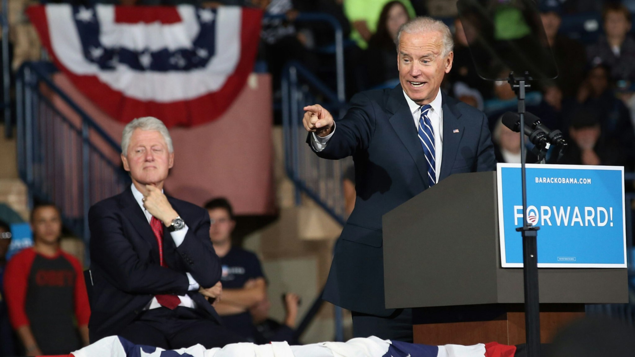 Vice President Joe Biden speaks after former President Bill Clinton during a campaign rally on October 29, 2012 in Youngstown, Ohio.