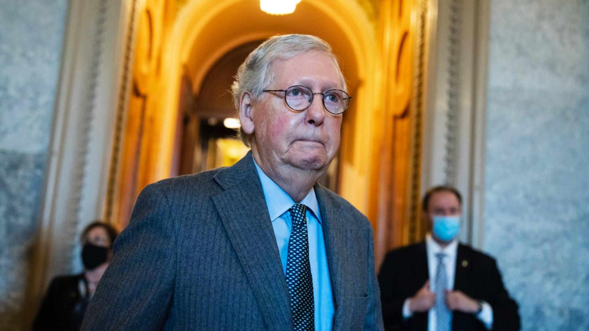 Senate Minority Leader Mitch McConnell, R-Ky., is seen in the U.S. Capitol during a senate vote on Tuesday, February 15, 2022.