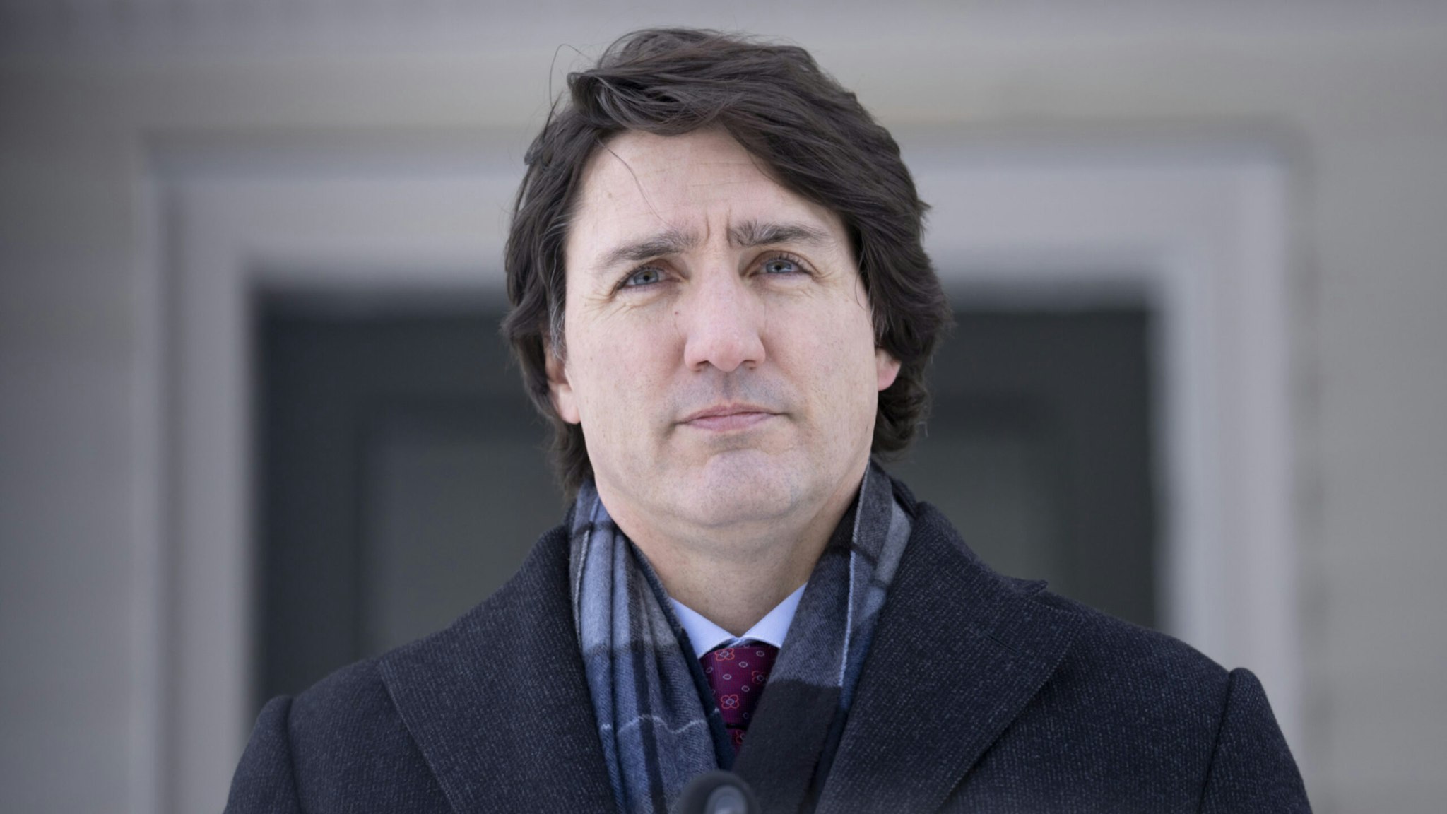 Justin Trudeau, Canadas prime minister, during a news conference from the National Capital Region in Canada on Monday, Jan. 31, 2022.