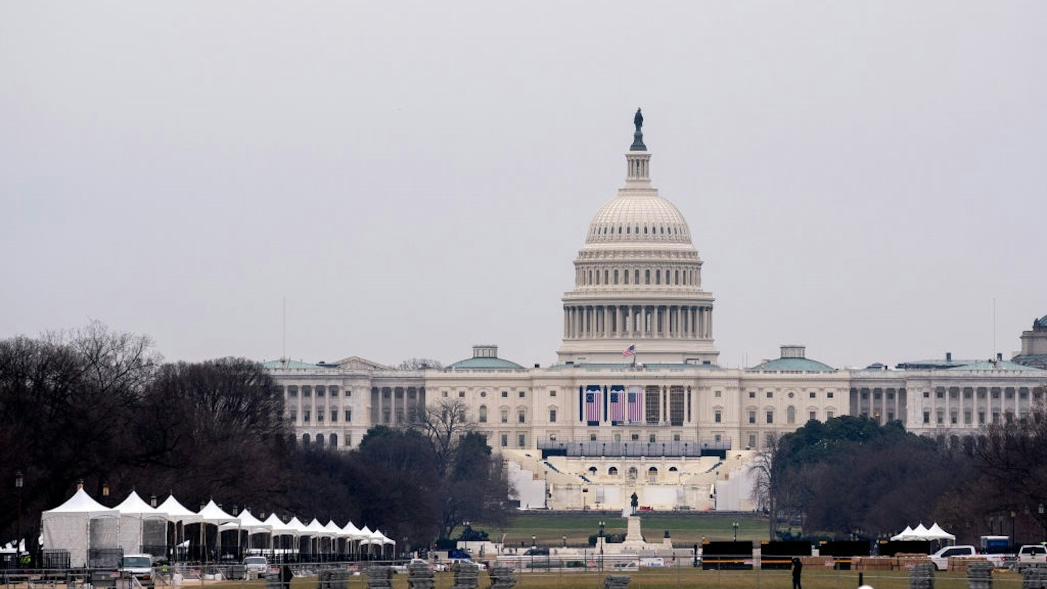 WASHINGTON, DC - JANUARY 11: The U.S. Capitol is prepared for the Presidential inauguration on January 11, 2021 in Washington, DC.