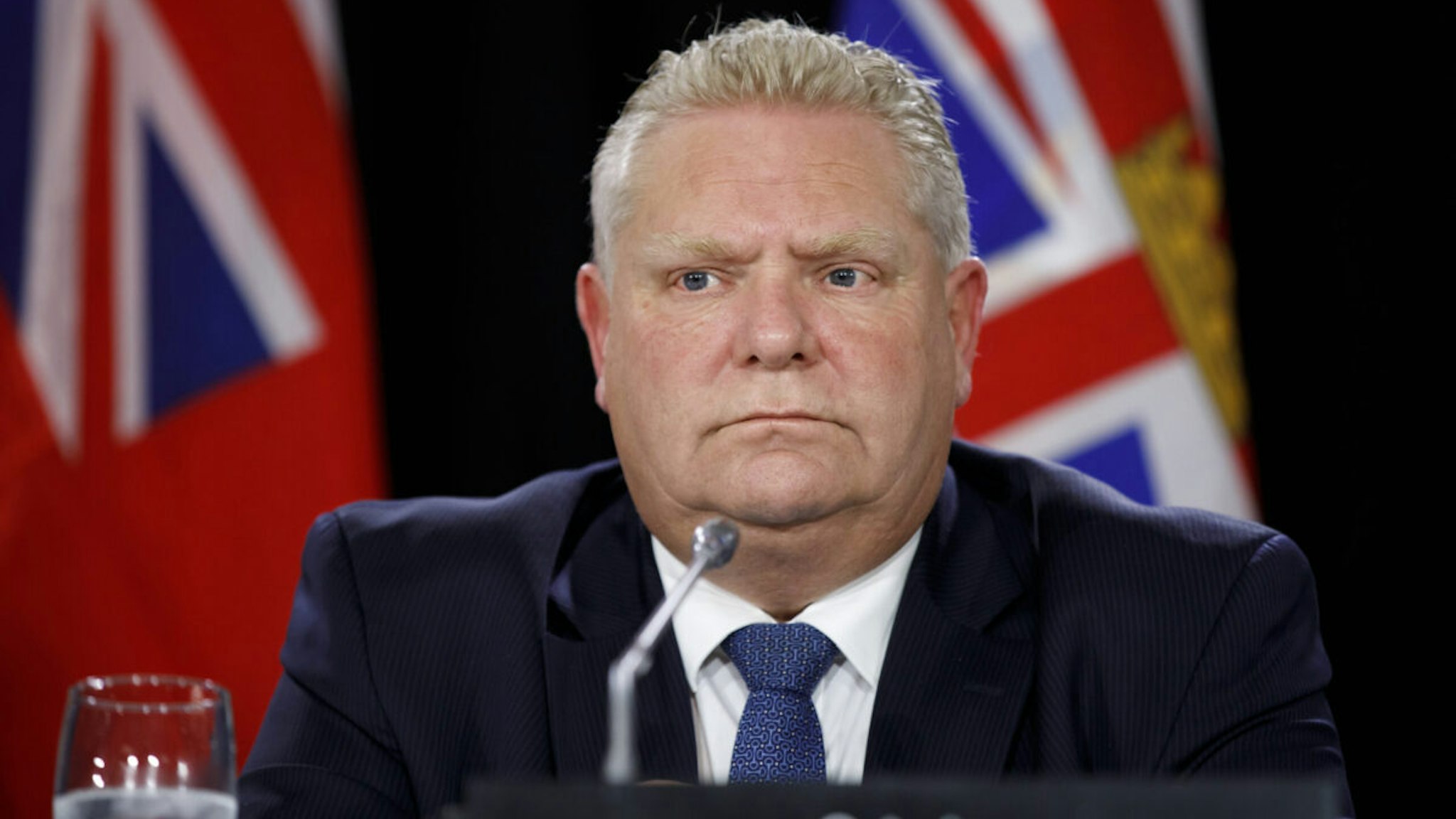 Doug Ford, Ontario's premier, listens during a news conference following the Canada's Premiers meeting in Toronto, Ontario, Canada, on Monday, Dec. 2, 2019.