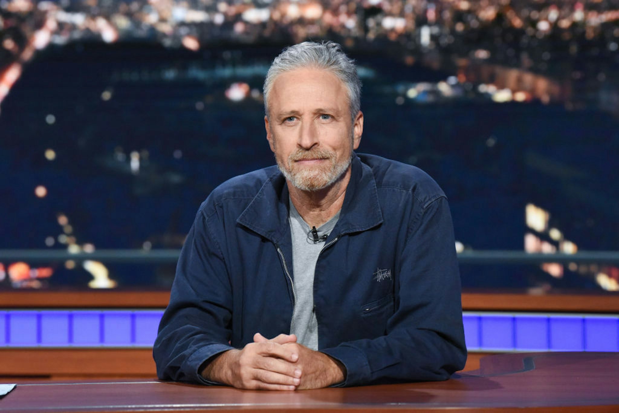 NEW YORK - JUNE 17: The Late Show with Stephen Colbert and guest Jon Stewart during Monday's June 17, 2019 show. (Photo by Scott Kowalchyk/CBS via Getty Images)