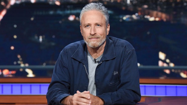NEW YORK - JUNE 17: The Late Show with Stephen Colbert and guest Jon Stewart during Monday's June 17, 2019 show. (Photo by Scott Kowalchyk/CBS via Getty Images)