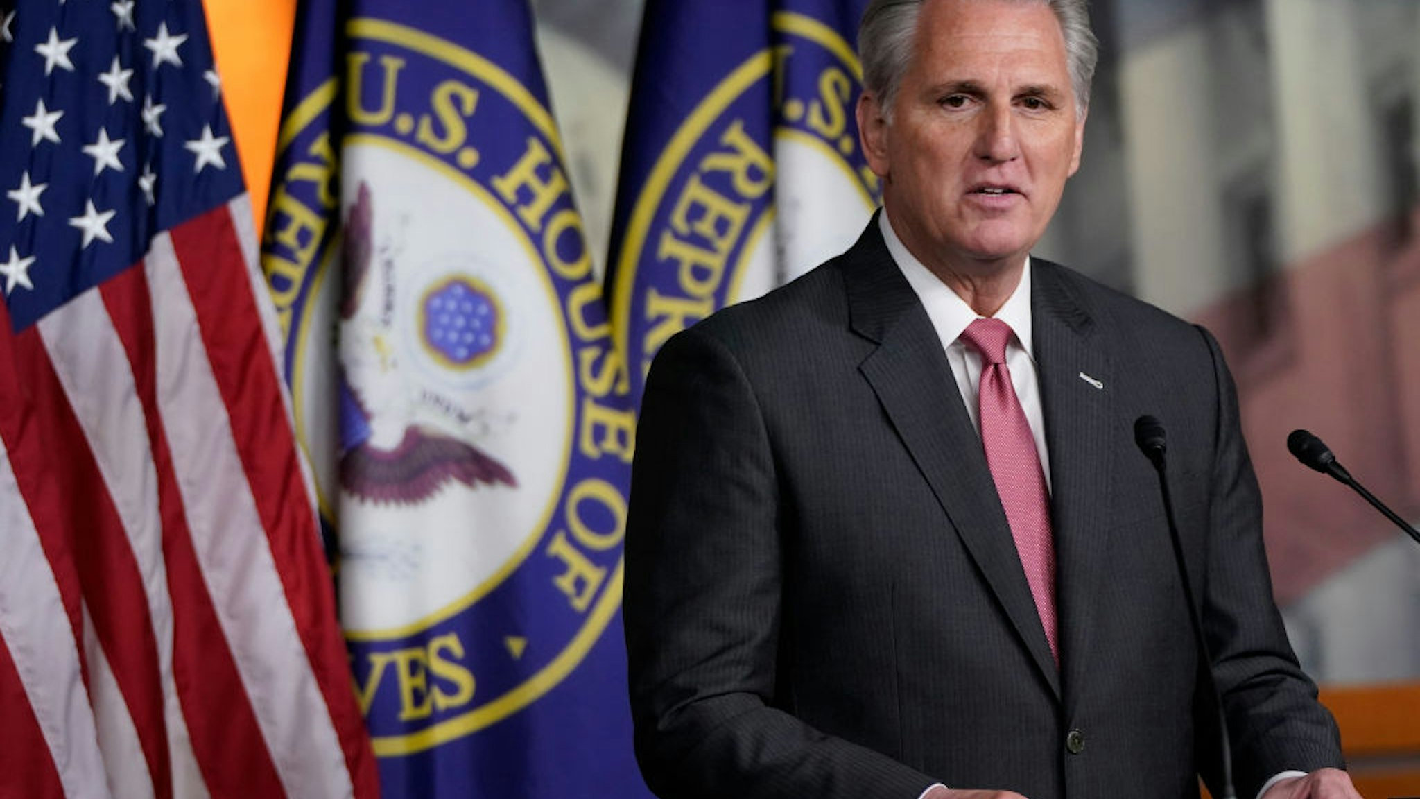 House Minority Leader Kevin McCarthy (R-CA) answers questions during a press conference at the U.S. Capitol on January 09, 2020 in Washington, DC. McCarthy answered a range of questions related primarily to the House articles of impeachment being sent to the U.S. Senate.