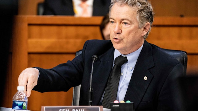 Senator Rand Paul, a Republican from Kentucky, speaks during a Senate Health, Education, Labor, and Pensions Committee hearing in Washington, D.C., U.S., on Thursday, March 18, 2021.