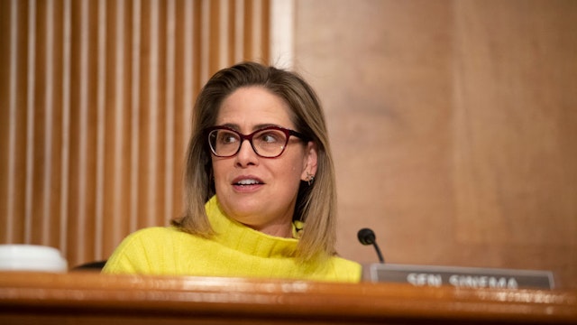 Sen. Krysten Sinema (D-AZ) speaks during a Senate Homeland Security and Governmental Affairs Committee hearing to examine the nominations of Shalanda D. Young to be Director and Nani Coloretti to be Deputy Director of the Office of Management and Budget on February 1, 2022 at the US Capitol in Washington, DC.
