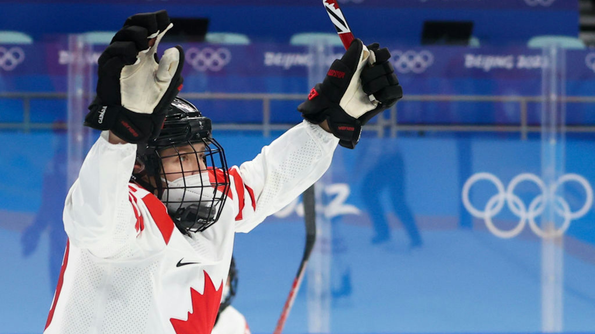 BEIJING, CHINA - FEBRUARY 7, 2022: Brianne Jenner of Canada celebrates scoring in a women's Group A ice hockey match against the ROC Team at the 2022 Winter Olympic Games, at the Wukesong Sports Centre. Anton Novoderezhkin/TASS (Photo by Anton NovoderezhkinTASS via Getty Images)