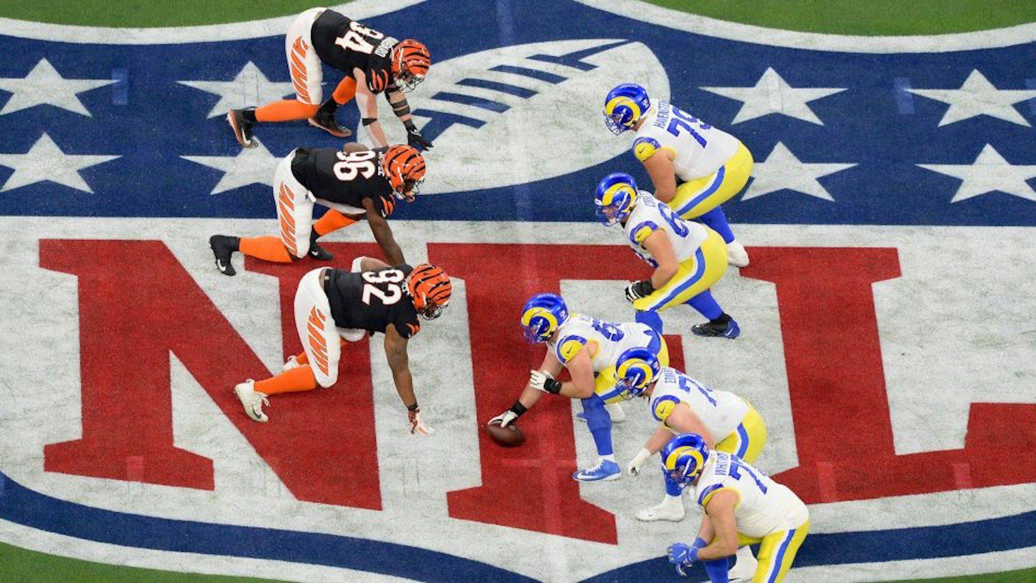 Players compete during the NFL Super Bowl LVI match between Cincinnati Bengals and Los Angeles Rams at SoFi Stadium in Los Angeles, the United States, Feb. 13, 2022. (Photo by Xinhua via Getty Images)