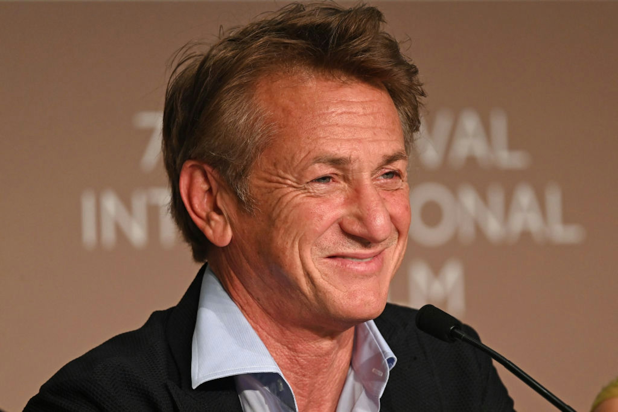 CANNES, FRANCE - JULY 11: Sean Penn attends the "Flag Day" press conference during the 74th annual Cannes Film Festival on July 11, 2021 in Cannes, France. (Photo by Kate Green/Getty Images)