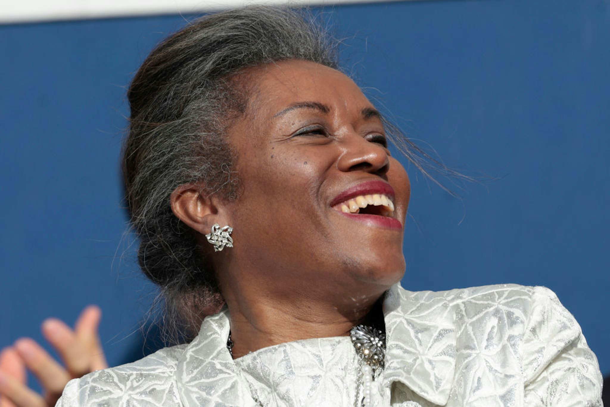 RICHMOND, VIRGINIA - JANUARY 15: Lieutenant Governor of Virginia Winsome Sears smiles during the 74th Inauguration Ceremonies on the steps of the Virginia State Capitol on January 15, 2022 in Richmond, Virginia. Sears is the first woman as well as the first woman of color to serve as Lieutenant Governor in Virginia’s history. (Photo by Anna Moneymaker/Getty Images)