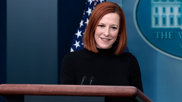 WASHINGTON, DC - FEBRUARY 02: White House press secretary Jen Psaki listens during the daily White House press briefing on February 02, 2022 in Washington, DC. During the press briefing, Psaki spoke on a range of topics including the relaunch of U.S. President Biden’s Cancer Moonshot initiative, the upcoming deployment of U.S. troops in Eastern European countries, pending legislation on Capitol Hill. (Photo by Anna Moneymaker/Getty Images)