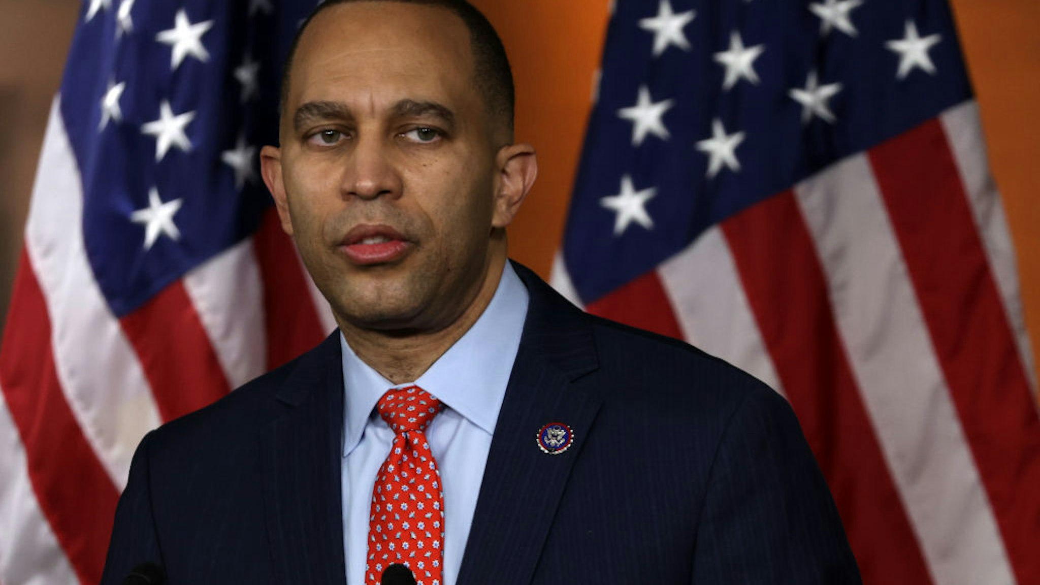 WASHINGTON, DC - FEBRUARY 02: House Democratic Caucus Chairman Rep. Hakeem Jeffries (D-NY) speaks during a news conference at the U.S. Capitol on February 2, 2022 in Washington, DC. House Democratic leadership held a news conference to discuss Democratic agenda. (Photo by Alex Wong/Getty Images)