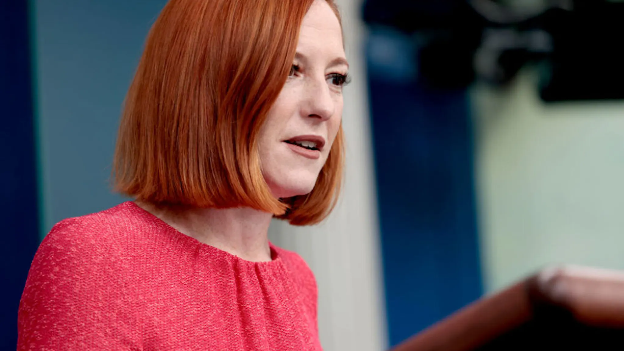 Jen Psaki WASHINGTON, DC - FEBRUARY 09: White House Press Secretary Jen Psaki speaks during the daily White House press briefing on February 09, 2022 in Washington, DC. Psaki spoke on a range of topics including the changing mask mandates throughout the United States.