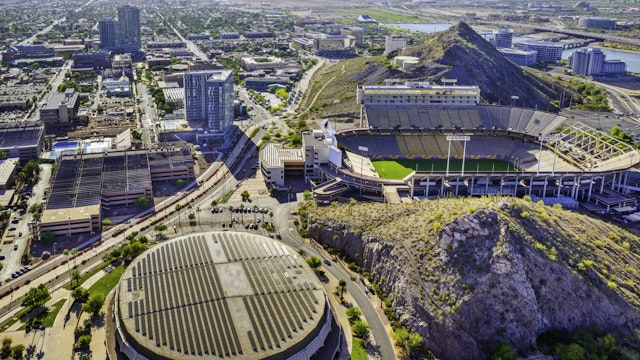 ASU campus Tempe AZ Sun Devil Football Stadium aerial view - stock photo