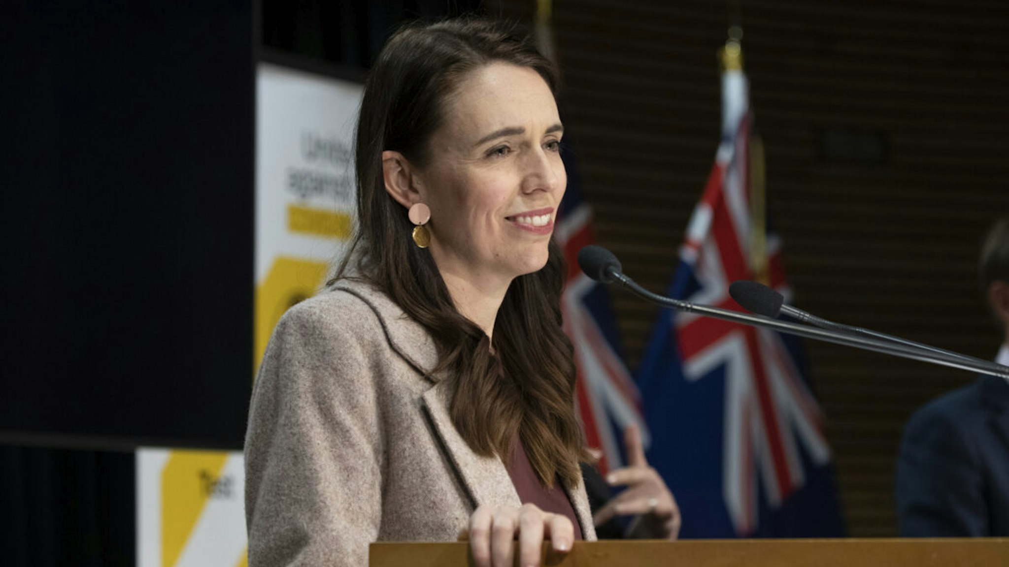 Prime Minister Jacinda Ardern speaks during the post-Cabinet press conference at the Beehive on November 1, 2021 in Wellington, New Zealand.