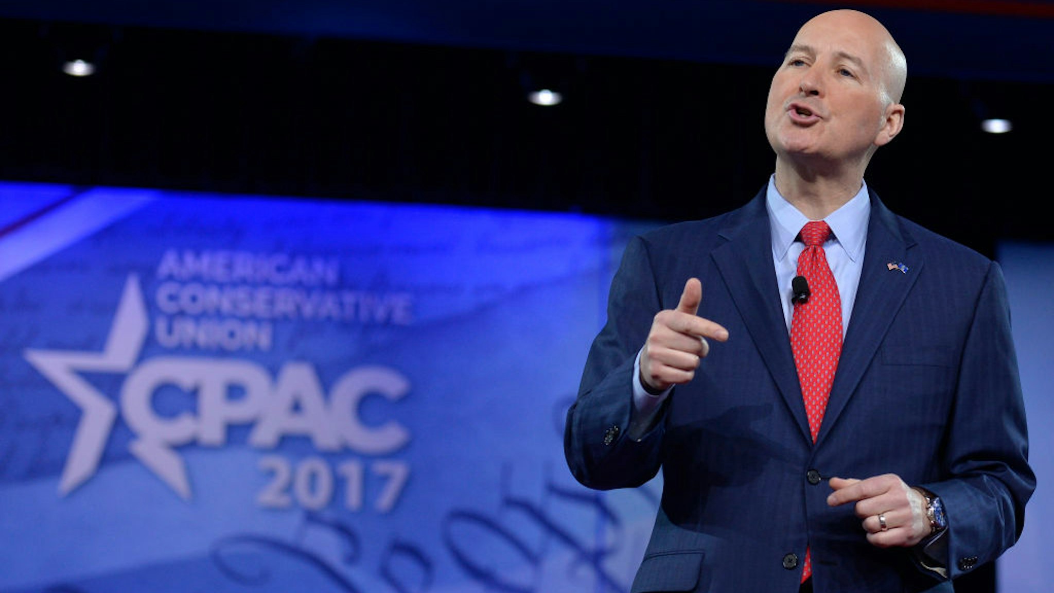 Nebraska Governor Pete Ricketts speaks to the Conservative Political Action Conference (CPAC) at National Harbor, Maryland, February 24, 2017. / AFP / Mike Theiler (Photo credit should read MIKE THEILER/AFP via Getty Images)