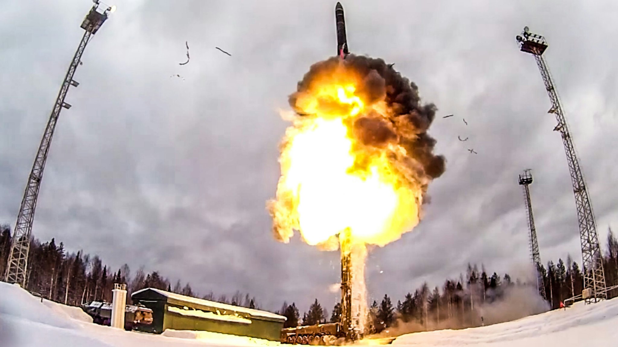 KAMCHATKA TERRITORY, RUSSIA - FEBRUARY 19, 2022: A test launch of an RS-24 Yars intercontinental ballistic missile takes place at the Plesetsk Cosmodrome to hit a Kura range target.