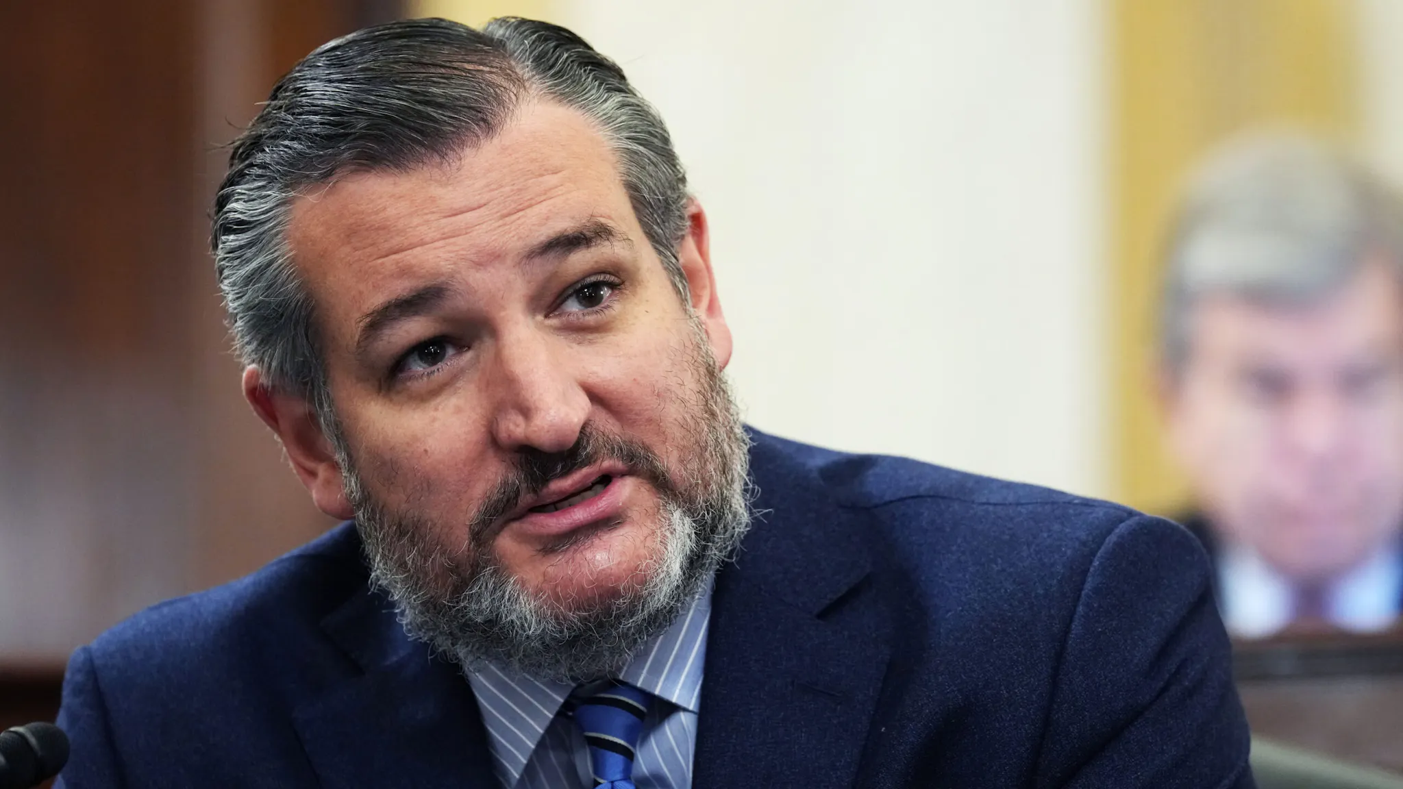 Senate Hearing Examines Capitol Police Following January 6 Attack WASHINGTON, DC - JANUARY 05: Sen. Ted Cruz, R-Texas, questions U.S. Capitol Police Chief J. Thomas Manger during the Senate Rules and Administration Committee oversight hearing on January 5, 2022 in Washington, D.C. One day before the anniversary of the January 6 attack on the U.S. Capitol, the committee will hear testimony on the status of the U.S. Capitol Police.