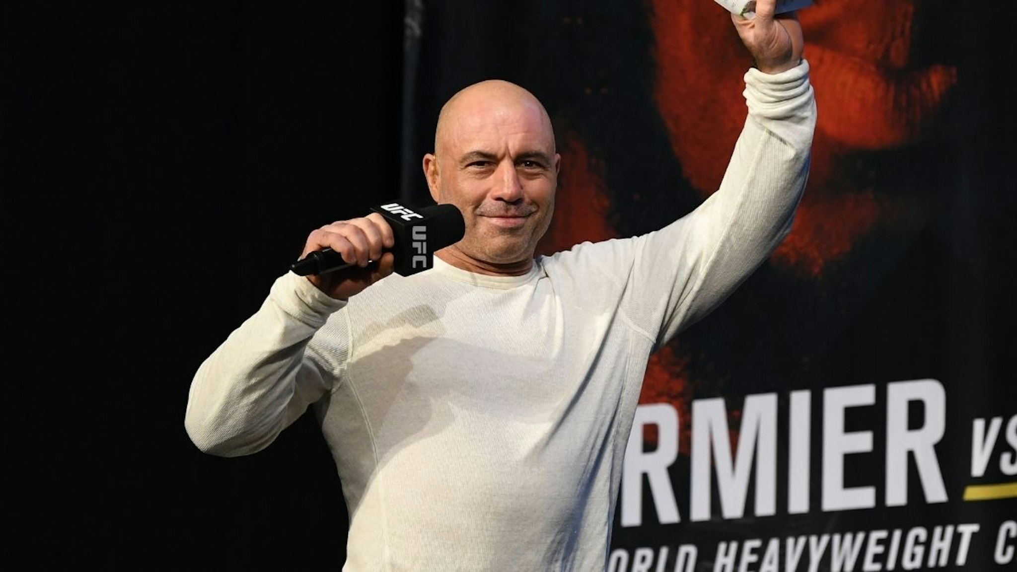 Joe Rogan walks onto the stage during the UFC 230 weigh-in inside Hulu Theater at Madison Square Garden on November 2, 2018 in New York, New York.