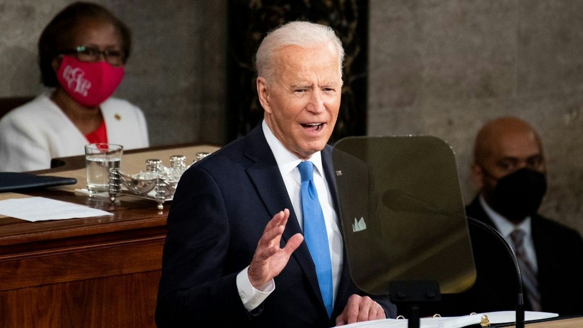 President Joe Biden delivers his address to the joint session of Congress in the House chamber of the U.S. Capitol April 28, 2021 in Washington, DC.