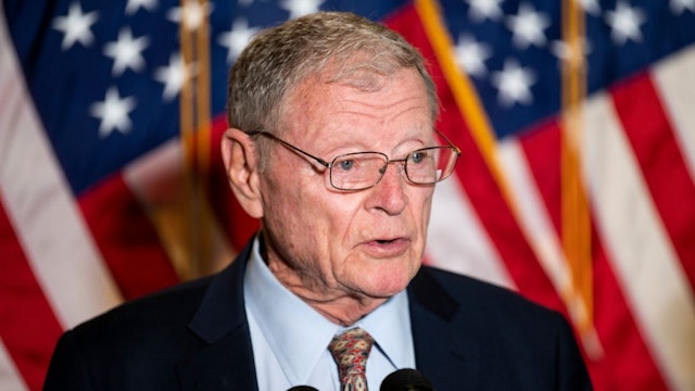 Sen. Jim Inhofe, R-Okla., speaks during the Senate Armed Services and Senate Foreign Relations GOP news conference in the Russell Senate Office Building on the situation in Ukraine on Wednesday, January 19, 2022.