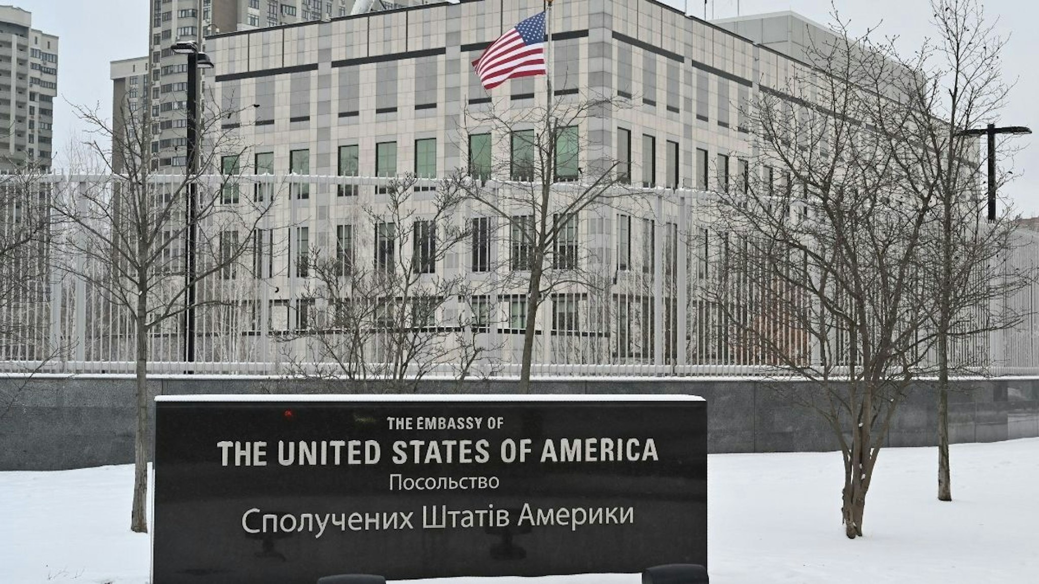 A photograph shows the US Embassy building in Kyiv, on January 24, 2022.