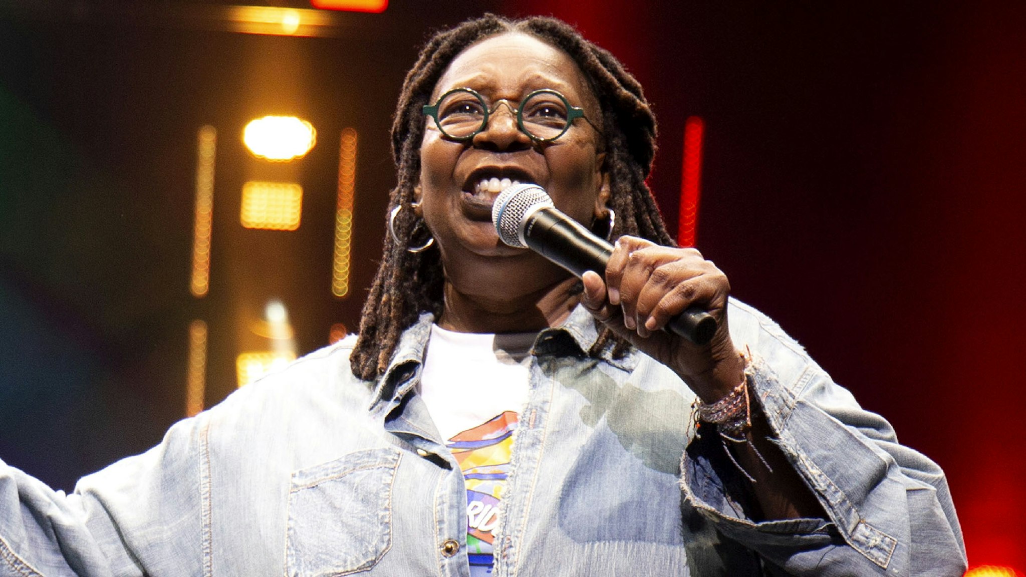NEW YORK, NEW YORK - JUNE 26: Whoopi Goldberg onstage during Opening Ceremony 'WorldPride NYC 2019' at Barclays Center on June 26, 2019 in New York City.