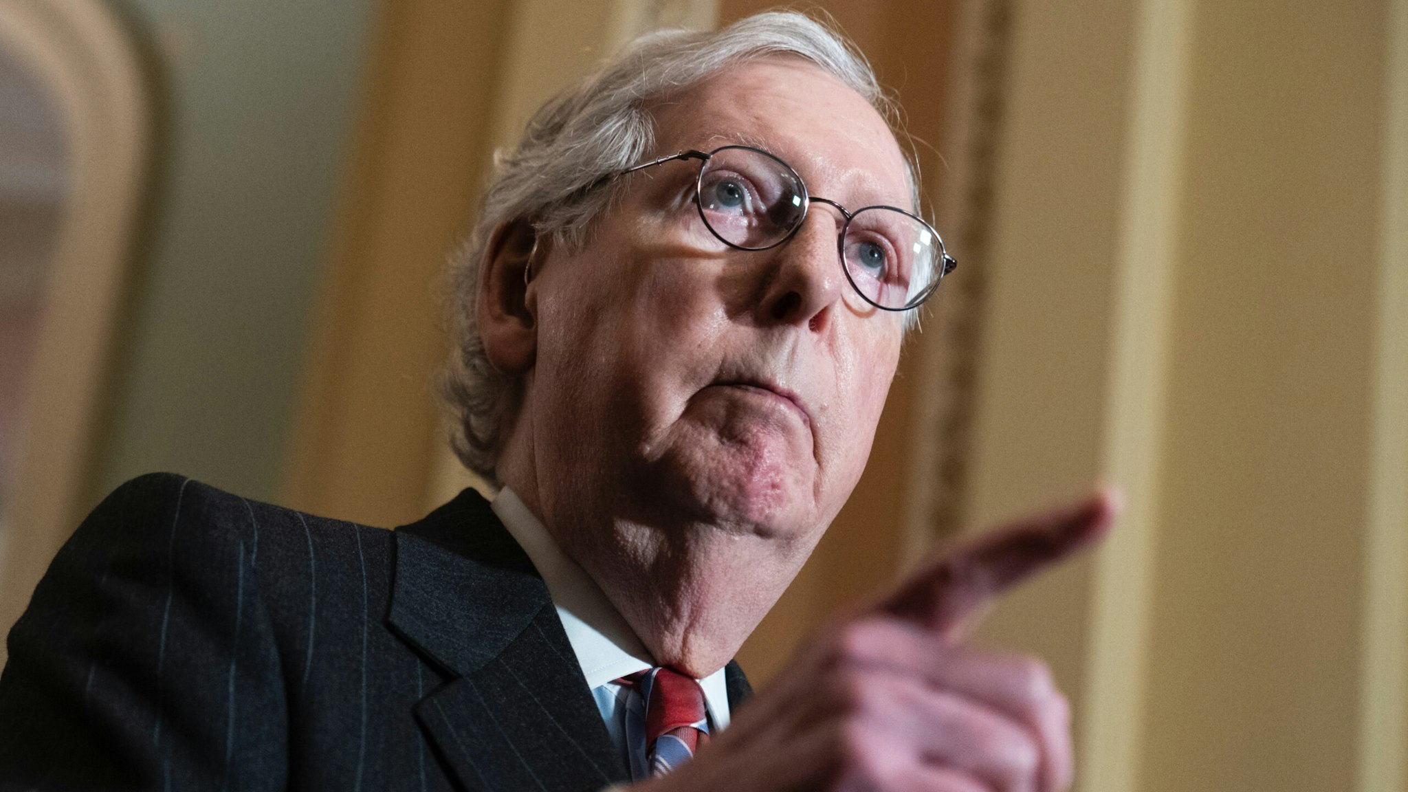 Senate Minority Leader Mitch McConnell, R-Ky., conducts a news conference after the Senate luncheons in the U.S. Capitol on Tuesday, March 8, 2022.